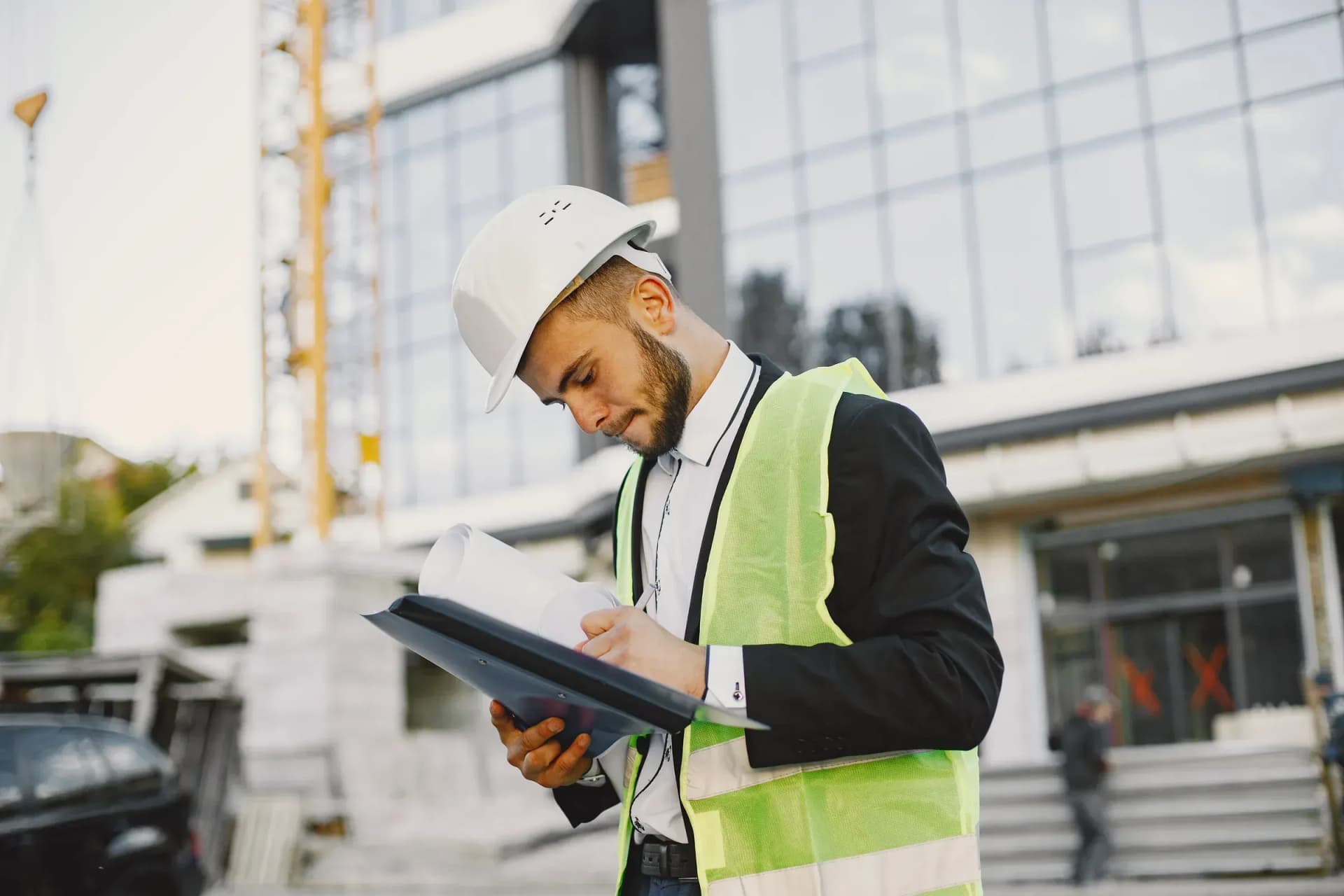 Engineer analyzing project in the field